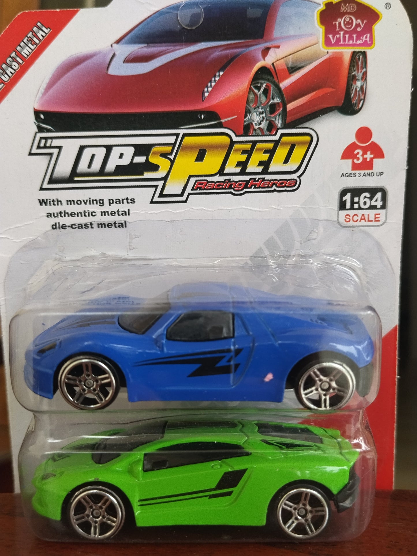 1:64 scale metal car pair (Blue and Green)