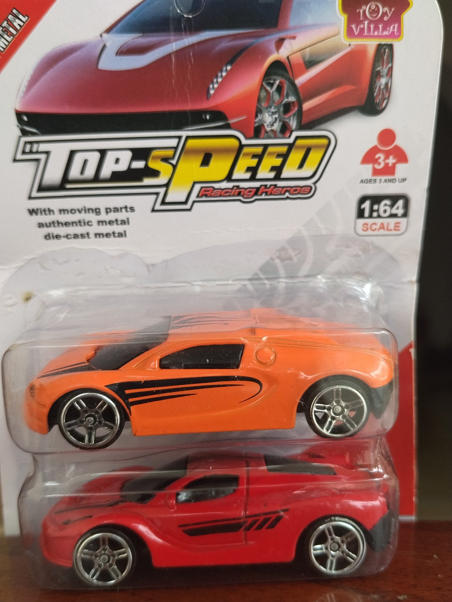 1:64 scale metal car pair (Red and Orange)