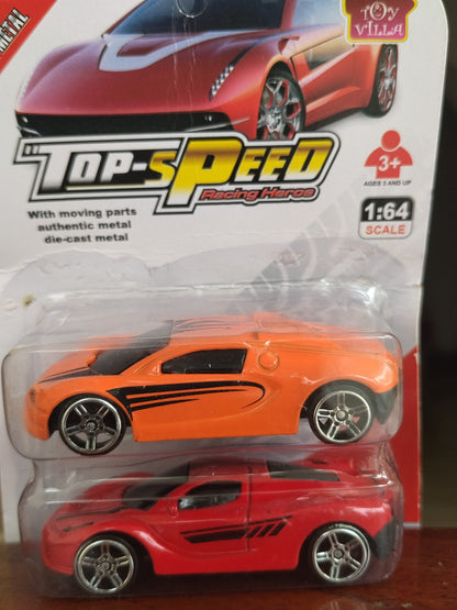 1:64 scale metal car pair (Red and Orange)