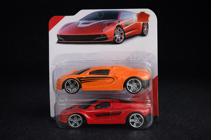 1:64 scale metal car pair (Red and Orange)