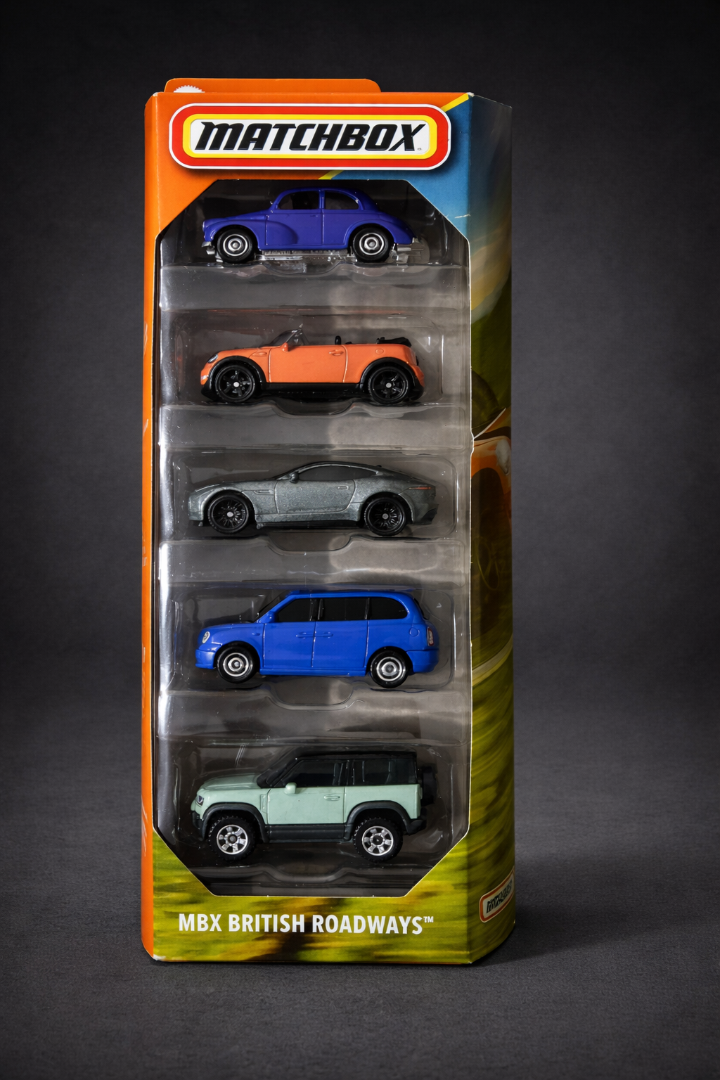 Matchbox MBX British Roadways 5-pack diecast car set.