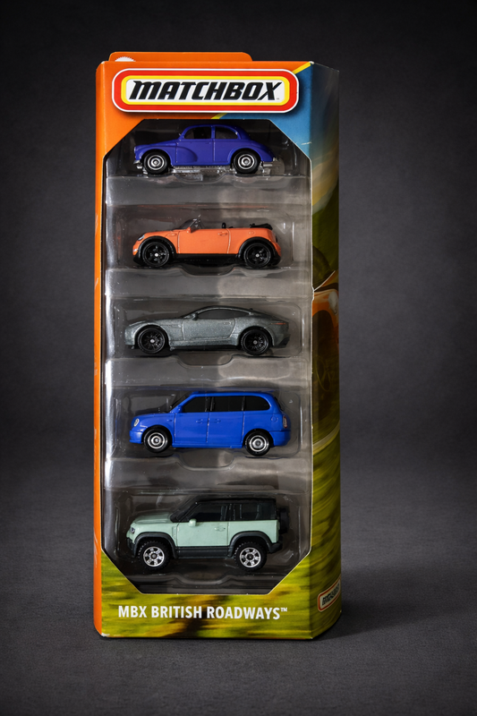 Matchbox MBX British Roadways 5-pack diecast car set.